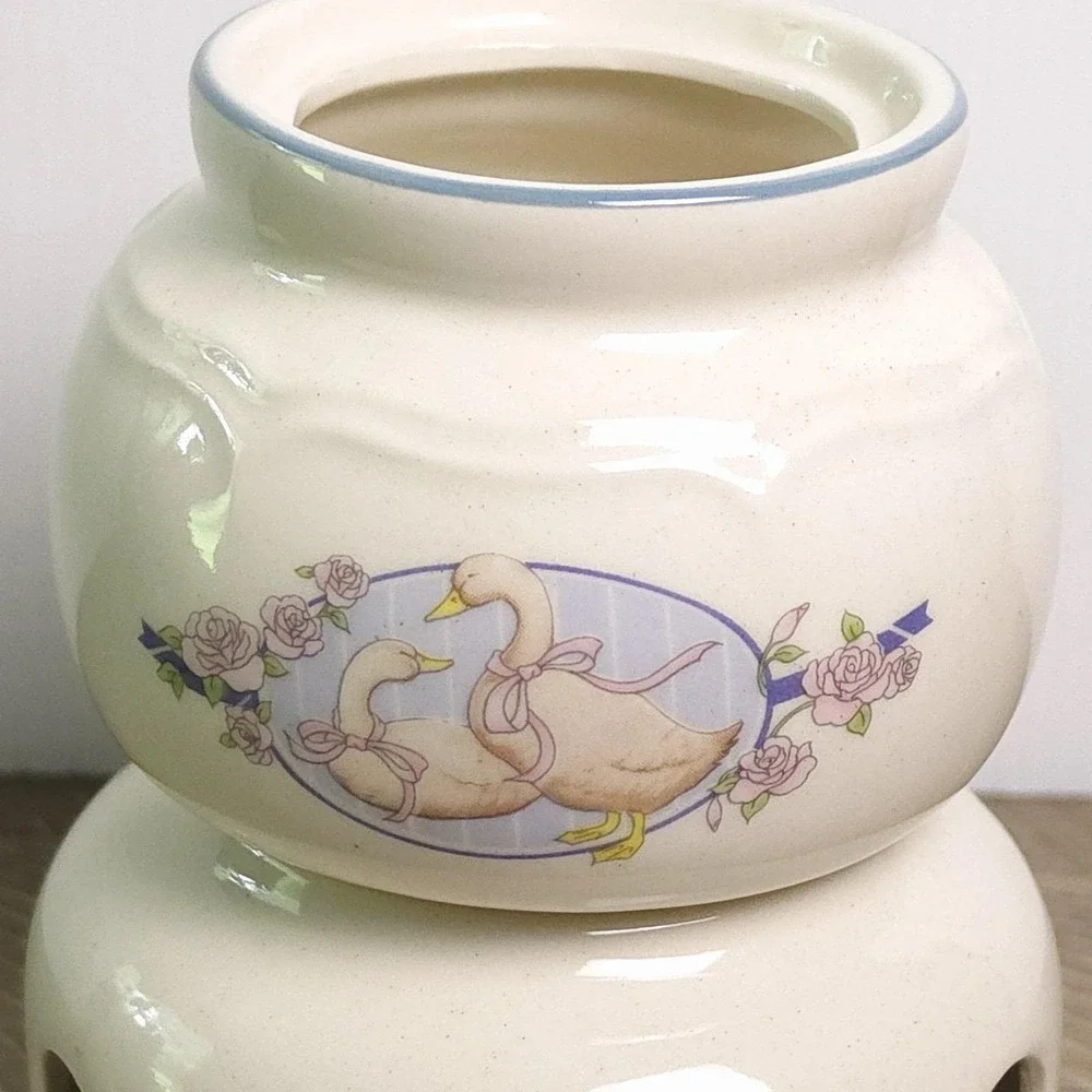 Vintage Floral Goose Ceramic Potpourri Warmer Candle Base Taiwan